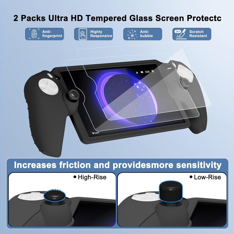 bibuks 8 in 1 Accessories Compatible with Playstation Portal,Carrying Case for PS Portal,Soft Silicone Protective Cover for PS5 Portal,2 Screen Protector with 4 Thumb Grip (Black) - Image 4
